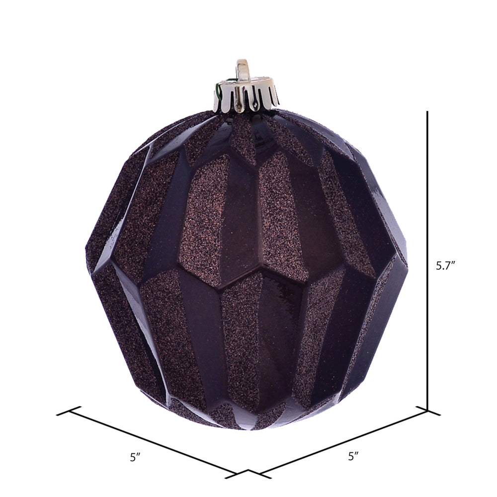 Vickerman 5" Chocolate Glitter Faceted Ball Ornament 3 per Bag