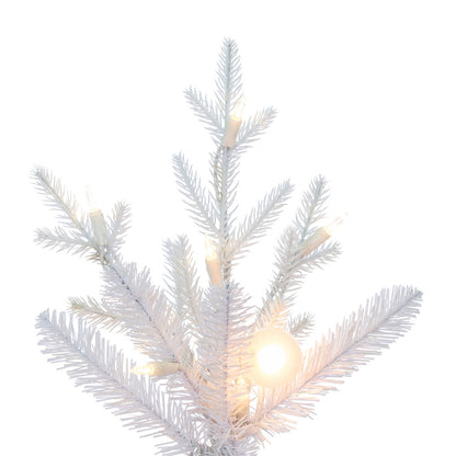 Vickerman 4' x 30" White Fraser Fir Artificial Pre-Lit Christmas Tree Warm White Lights Red Wood Container