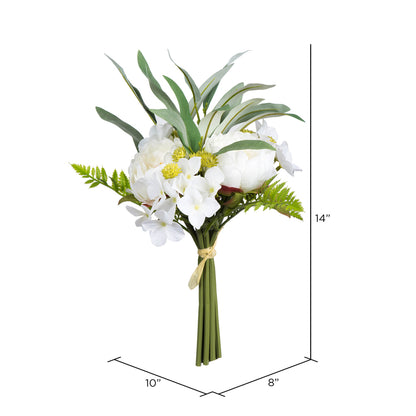 Vickerman 14'' Artificial White Peony Bouquet Pack of 2