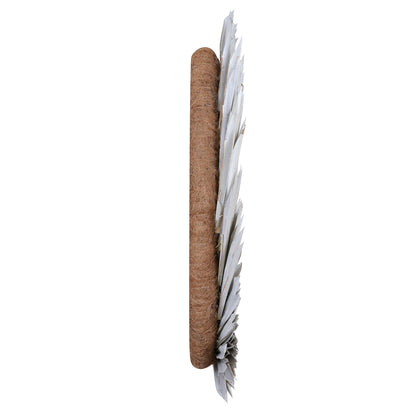 Vickerman Natural Botanicals 24" White Washed Palm Sun Wreath. This wreath measures 24 inches in diameter. It features white washed palm sun leaves on a coco fiber base. This is a dried and preserved natural product.
