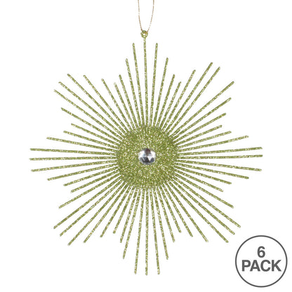 Vickerman 6.5" Lime Snowflake Burst Glitter Christmas Ornament 6 per Bag