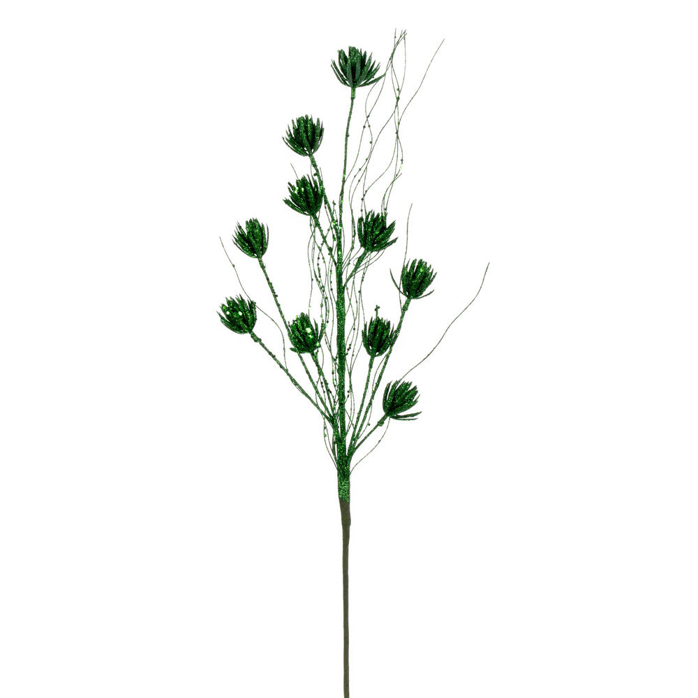 Vickerman 30" Green Mini Flower Glitter Spray 6 per bag.
