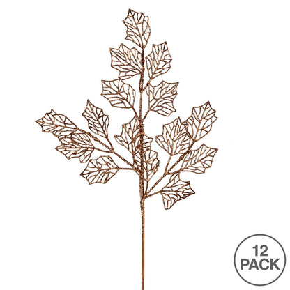 Vickerman 21" Copper Glitter Holly Leaf Lace Artificial Christmas Spray. Includes 12 sprays per pack.
