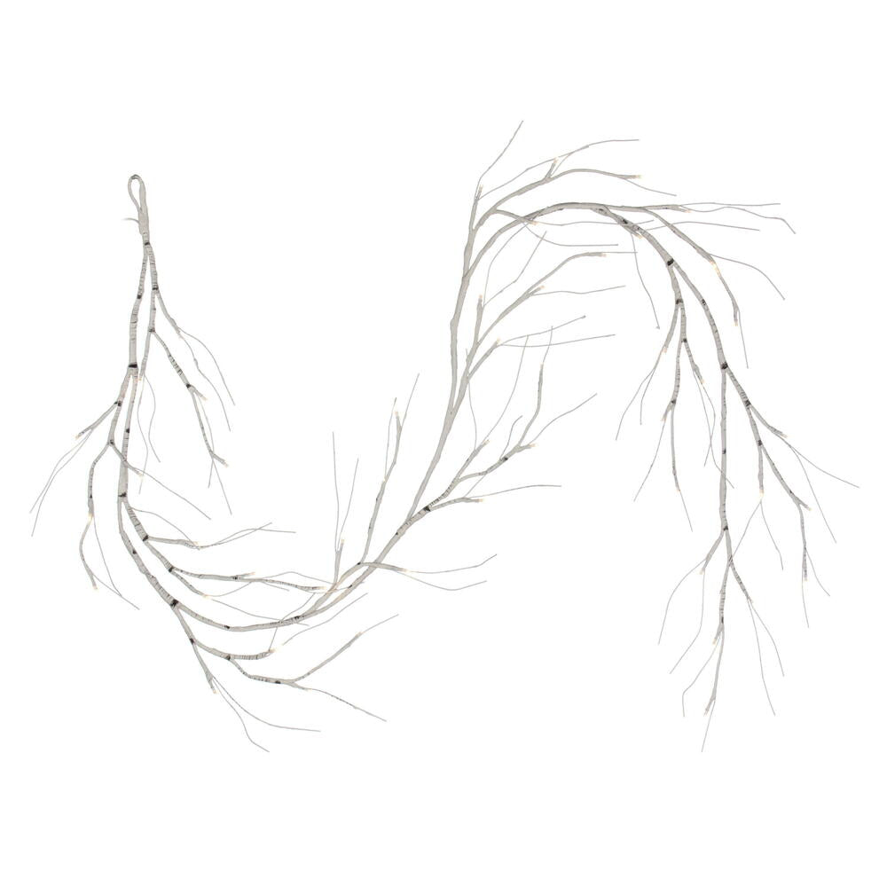 Vickerman 6' White Birch Twig Garland Battery Operated Warm White 3mm Wide Angle LED lights.