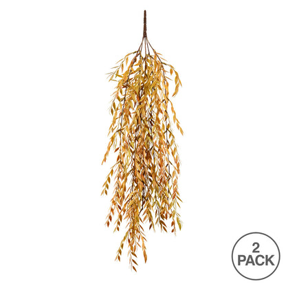 Vickerman 30" Artificial Brown Salix Leaf Hanging Bush Pack of 2