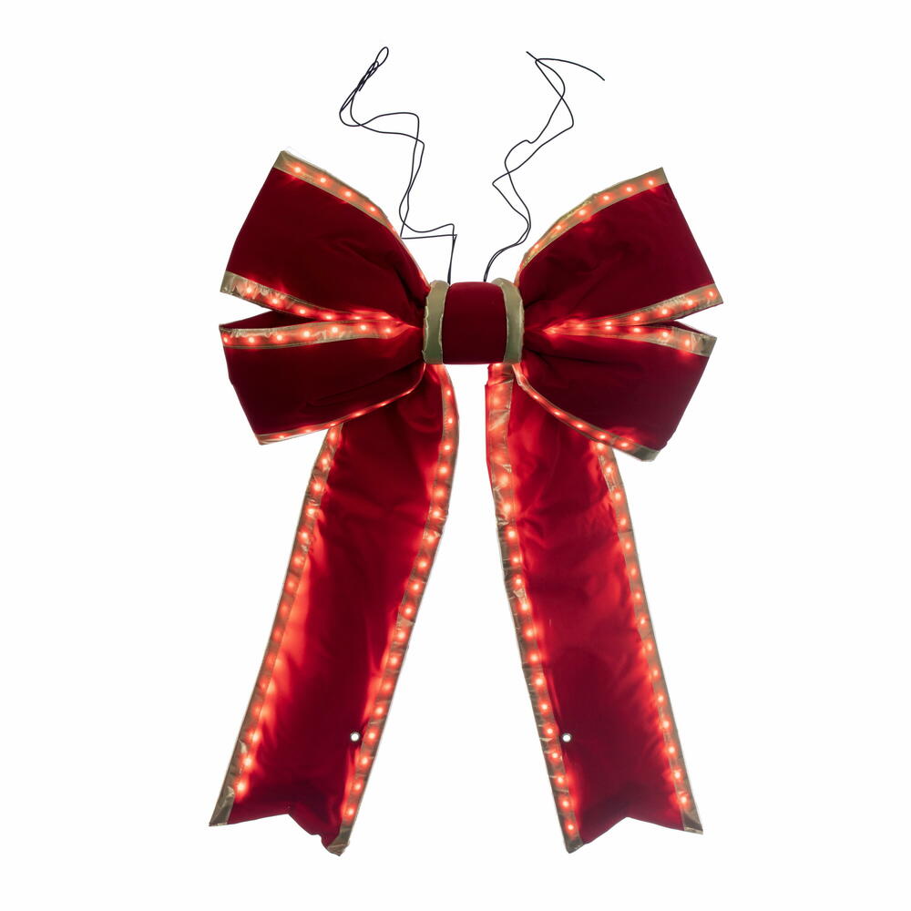 Vickerman 24" x 30" Red Velvet Gold Trim Outdoor Christmas Bow with UV Treated Material and Wire to Hang.