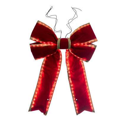 Vickerman 24" x 30" Red Velvet Gold Trim Outdoor Christmas Bow with UV Treated Material and Wire to Hang.