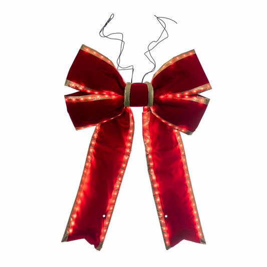 Vickerman 24" x 30" Red Velvet Gold Trim Outdoor Christmas Bow with UV Treated Material and Wire to Hang.
