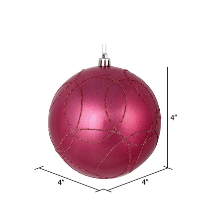 Vickerman 4" Mauve Candy Finish Ornament with Circle Glitter Pattern 4 per Bag