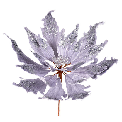 Vickerman 16" x 22" Silver Velvet Sequin Poinsettia Artificial Christmas Pick
