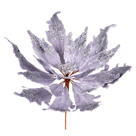 Vickerman 16" x 22" Silver Velvet Sequin Poinsettia Artificial Christmas Pick