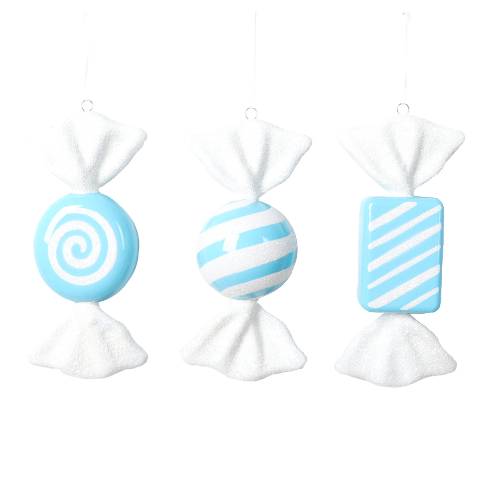 Vickerman 7.5"-8" Baby Blue Candy Ornament Assortment 3 per bag.