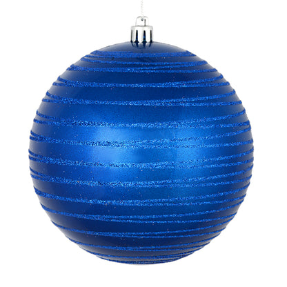 Vickerman 4.75" Blue Candy Finish Ball Ornament with Glitter Lines 4 per Bag