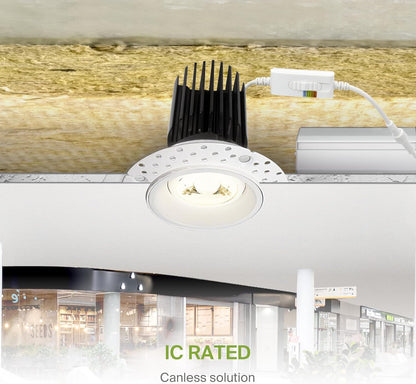 ASD Lighting LED Trimless Downlight Gimbal Round 3inch 12W 120V Triac 2700/3000/3500/4000/5000K White ETL