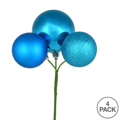 Vickerman 18" Turquoise Ball Ornament Christmas Pick 4 per set