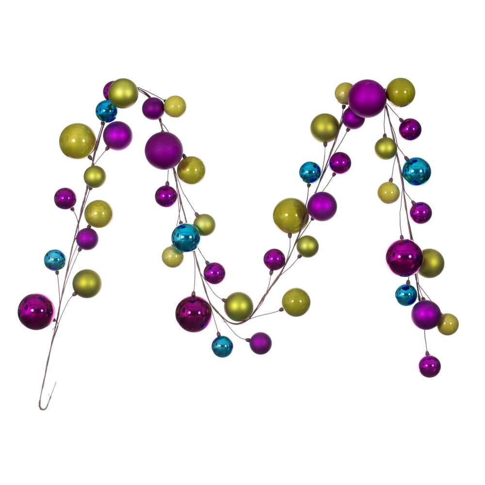 Vickerman 10' Fuchsia Lime And Turquoise Assorted Finish Branch Ball Ornament Garland.