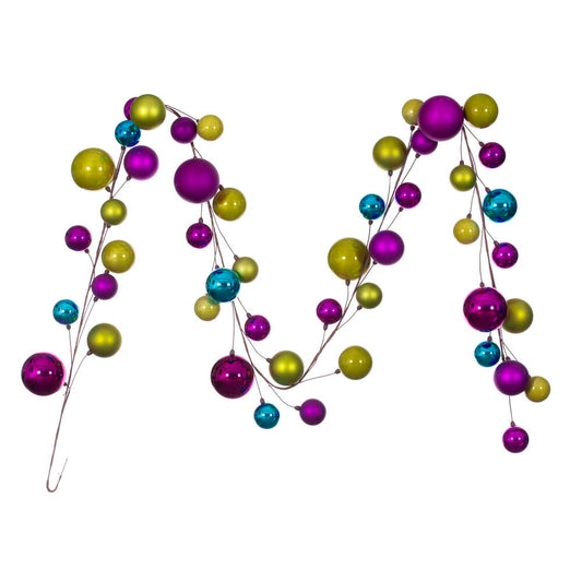 Vickerman 10' Fuchsia Lime And Turquoise Assorted Finish Branch Ball Ornament Garland.