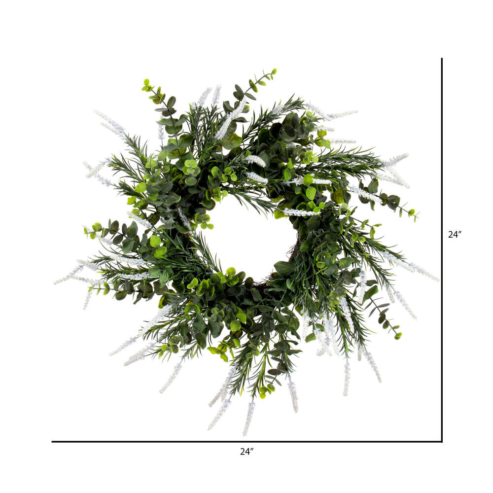 Vickerman 24" Green Artificial Rosemary & Eucalyptus Wreath.