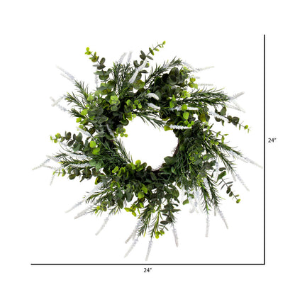 Vickerman 24" Green Artificial Rosemary & Eucalyptus Wreath.