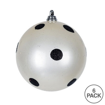 Vickerman 4" White Candy Finish Ball Ornament with Black Glitter Dots 6 per Bag