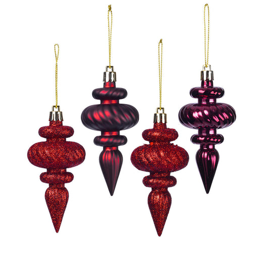 Vickerman 4" Burgundy 4-Finish Finial Ornament 8 per Box