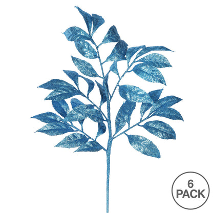 Vickerman 17" Turquoise Camelia Glitter Artificial Christmas Spray. Includes 6 sprays per pack.
