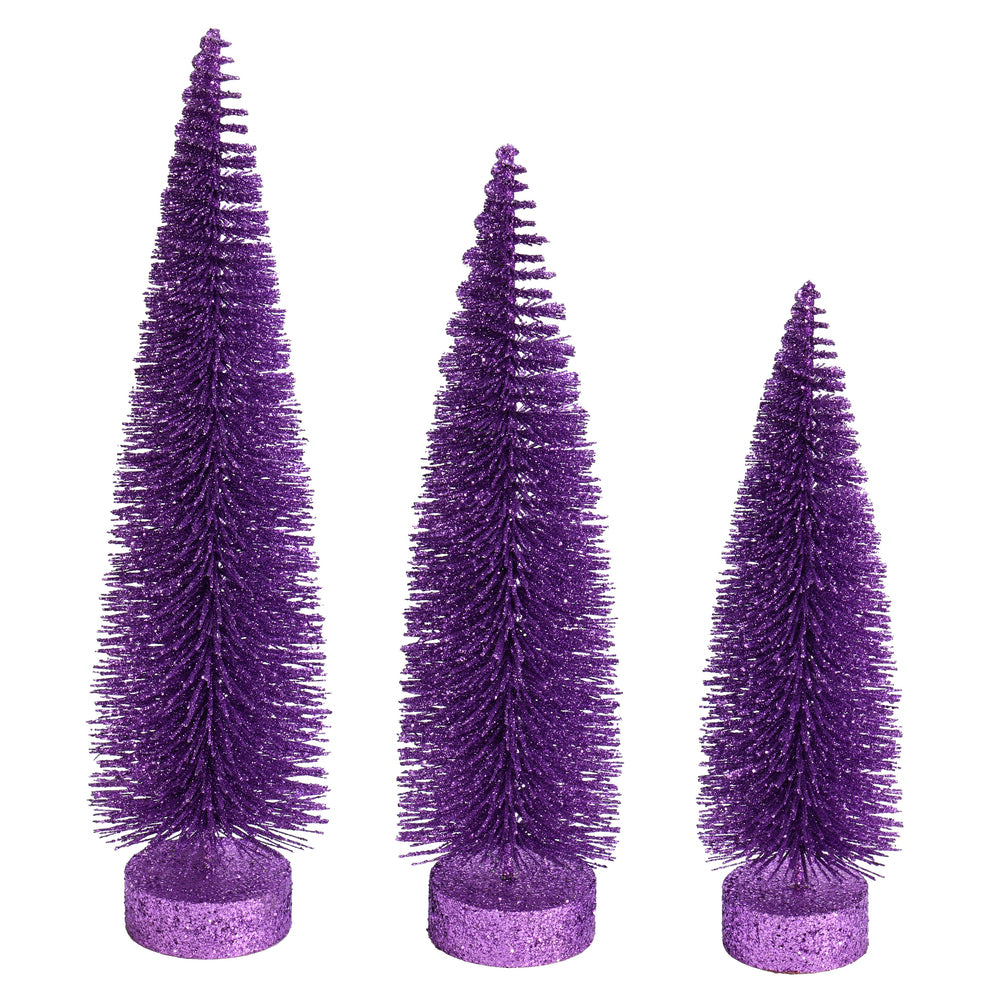 Vickerman 12"-14"-16" Lavender Glitter Oval Pine Artificial Christmas Tree Set of 3