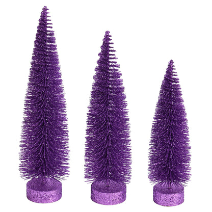 Vickerman 12"-14"-16" Lavender Glitter Oval Pine Artificial Christmas Tree Set of 3