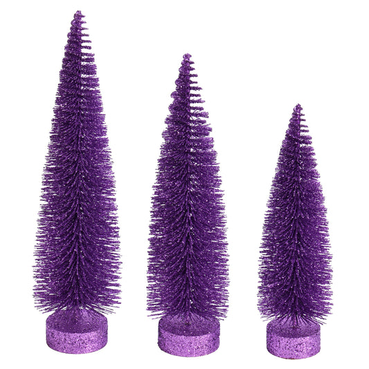 Vickerman 12"-14"-16" Lavender Glitter Oval Pine Artificial Christmas Tree Set of 3