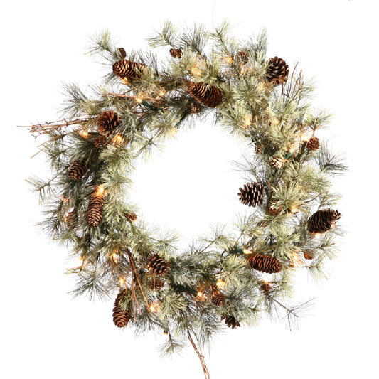 Vickerman 30" Dakota Artificial Christmas Wreath Warm White Dura-lit LED Mini Lights