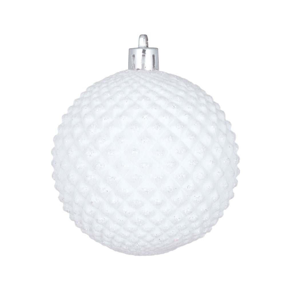 Vickerman 4" White Durian Glitter Ball Ornament 6 per Bag