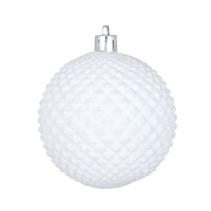 Vickerman 4" White Durian Glitter Ball Ornament 6 per Bag