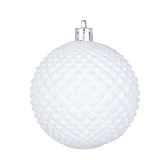 Vickerman 4" White Durian Glitter Ball Ornament 6 per Bag