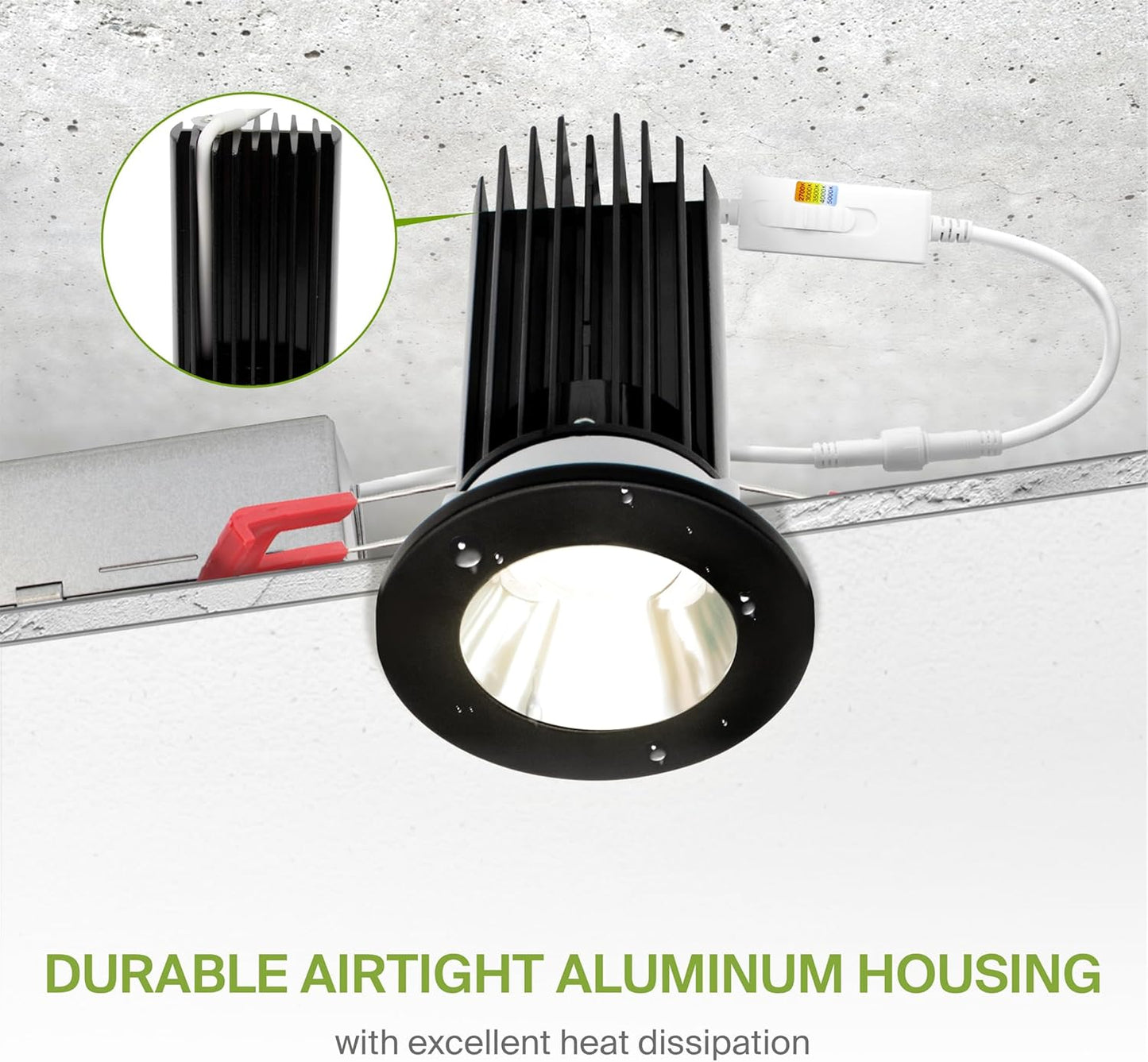 ASD Lighting LED Downlight 2INCH Changeable Round 15W CCT Selectable 2700/3000/3500/4000/5000K Dimmable, Chrome Smooth reflector, Black trim, ETL Energy Star