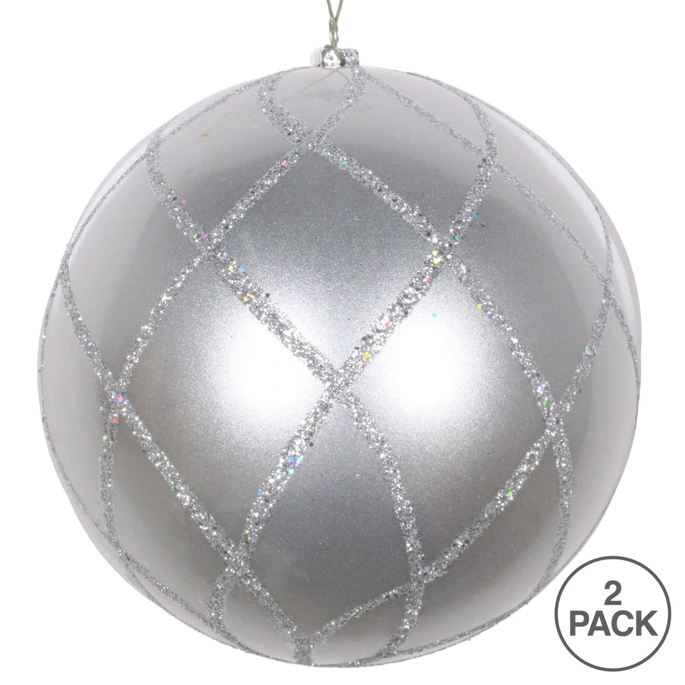 Vickerman 6" Silver Candy Finish Net Ball Ornament with Glitter Accents 2 per Bag