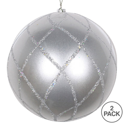 Vickerman 6" Silver Candy Finish Net Ball Ornament with Glitter Accents 2 per Bag