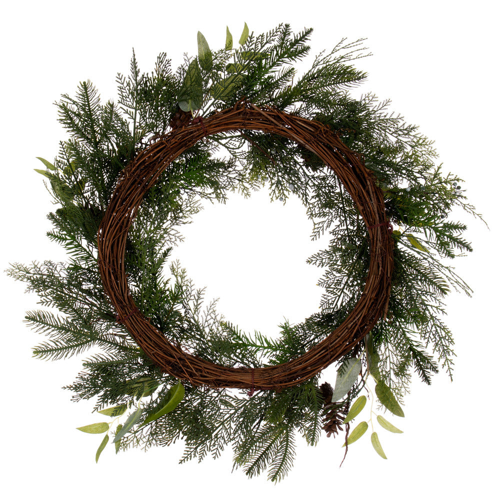 Vickerman 24" Cedar Pine Cone Twig Artificial Christmas Wreath Unlit
