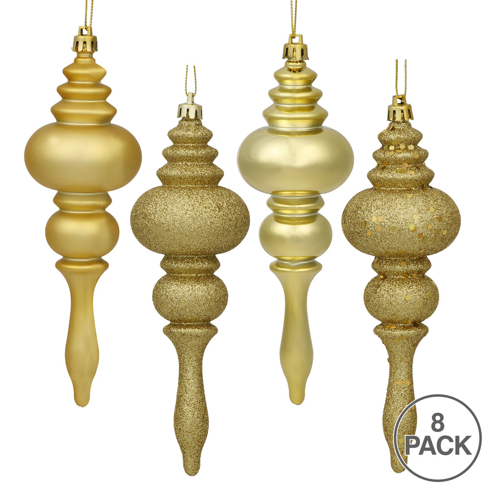 Vickerman 7" Gold 4-Finish Finial Ornament 8 per Box