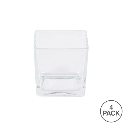 Vickerman 3" Clear Cube Glass Container. Includes four pieces per set.