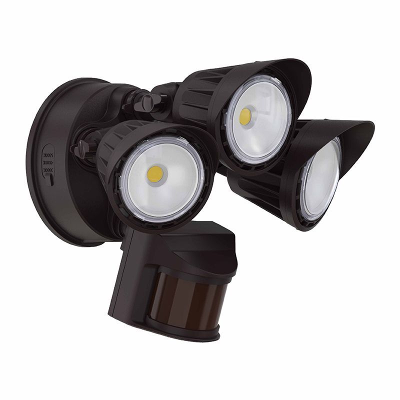 Westgate 30W 3Cct 30/40/50K Bronze 3-Heads  Security Light - With Motion Sensor, Outdoor Lighting, 30W, 2800 Lumens, 3000K/4000K/5000K, Bronze Finish