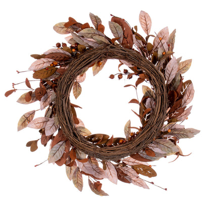 Vickerman 22" Artificial Light Brown Fall Berry and Wood Leaf Wreath