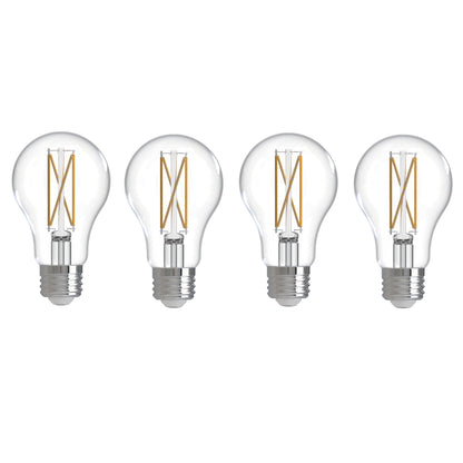 Bulbrite 776228 LED Filament Pack of 4, 7.6 Watt Dimmable A19 Light Bulb with Clear Finish and Medium Screw E26 Base - 4000K(Cool White Light), 800 lumens