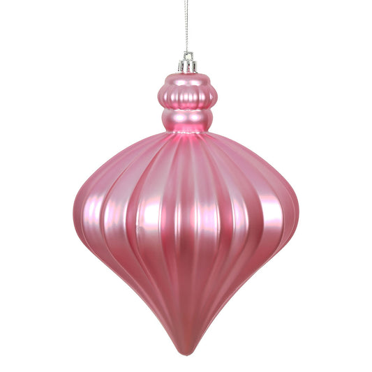 Vickerman 6" Pink Matte Onion Drop Ornament with drilled and wired caps. Comes 4  per Bag.