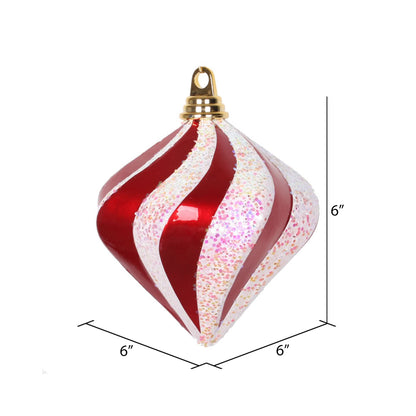 Vickerman 6'' Red and White Candy/Glitter Swirl Diamond Christmas Ornament
