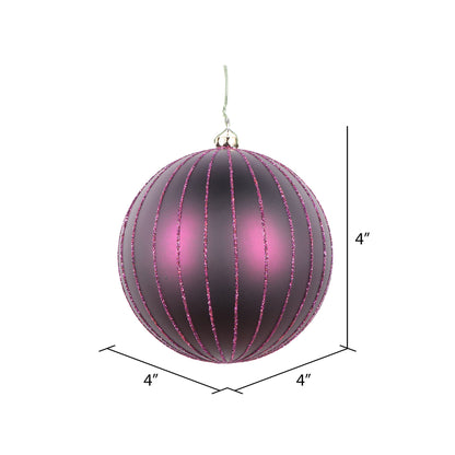 Vickerman 4" Plum Matte Glitter Ball Christmas Ornament 4 pieces per bag