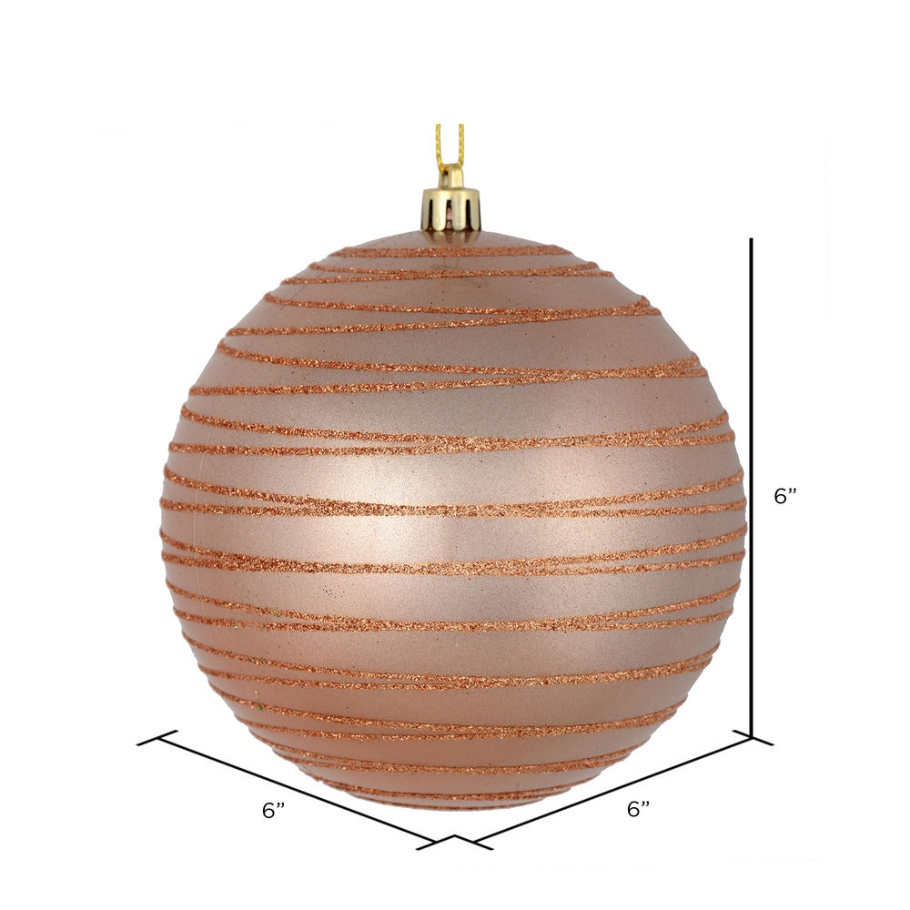 Vickerman 6" Rose Gold Candy Finish Ball Ornament with Glitter Lines 3 per Bag