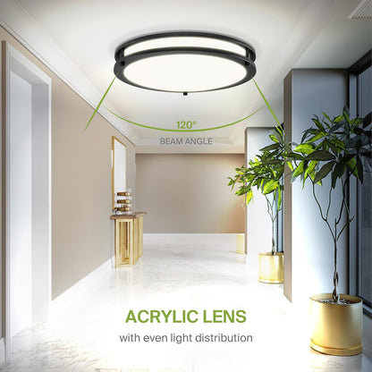 ASD LED Double Ring Flushmount 14" 21W 120V CCT Selectable 3000/4000/5000K Dimmable Black ETL Energy Star