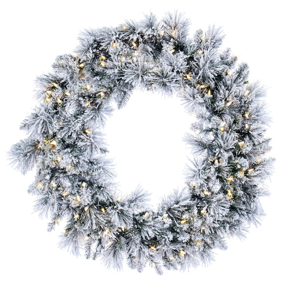 Vickerman 36" Flocked Jackson Pine Artificial Pre-Lit Wreath with 100 Warm White Lights and 195 PVC Tips