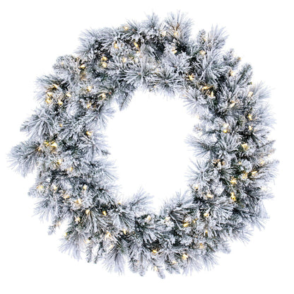 Vickerman 36" Flocked Jackson Pine Artificial Pre-Lit Wreath with 100 Warm White Lights and 195 PVC Tips