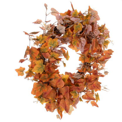 Vickerman 22" Fall Orange Artificial Leaf Wreath.